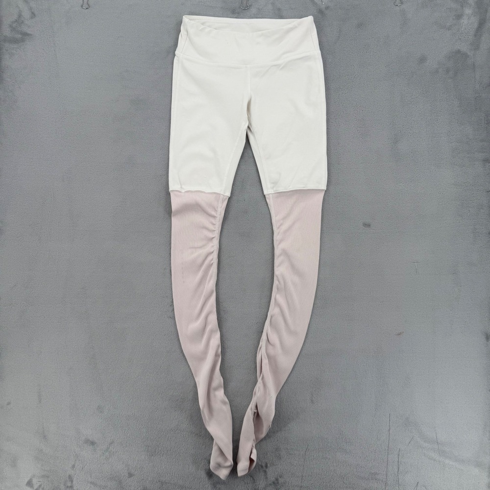 Alo Yoga Goddess Leggings Bone White Pink Ribbed Colorblock Womens Size S